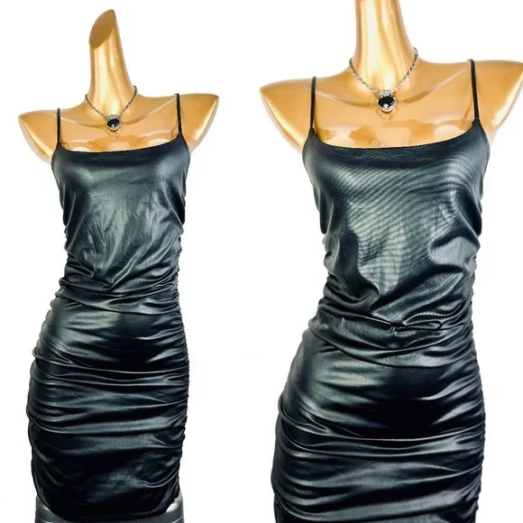 Vintage | Dresses | Vintage 9s Y2k Grunge Goth Faux Leather Prom Formal  Dress | Poshmark